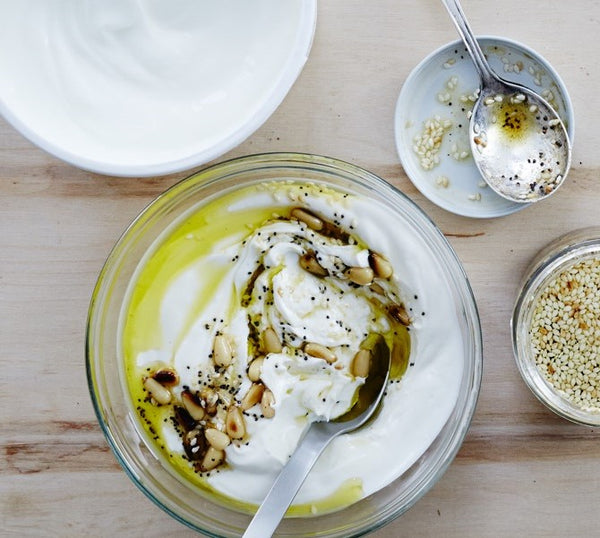 Everything Bagel in EVOO on Labneh yogurt